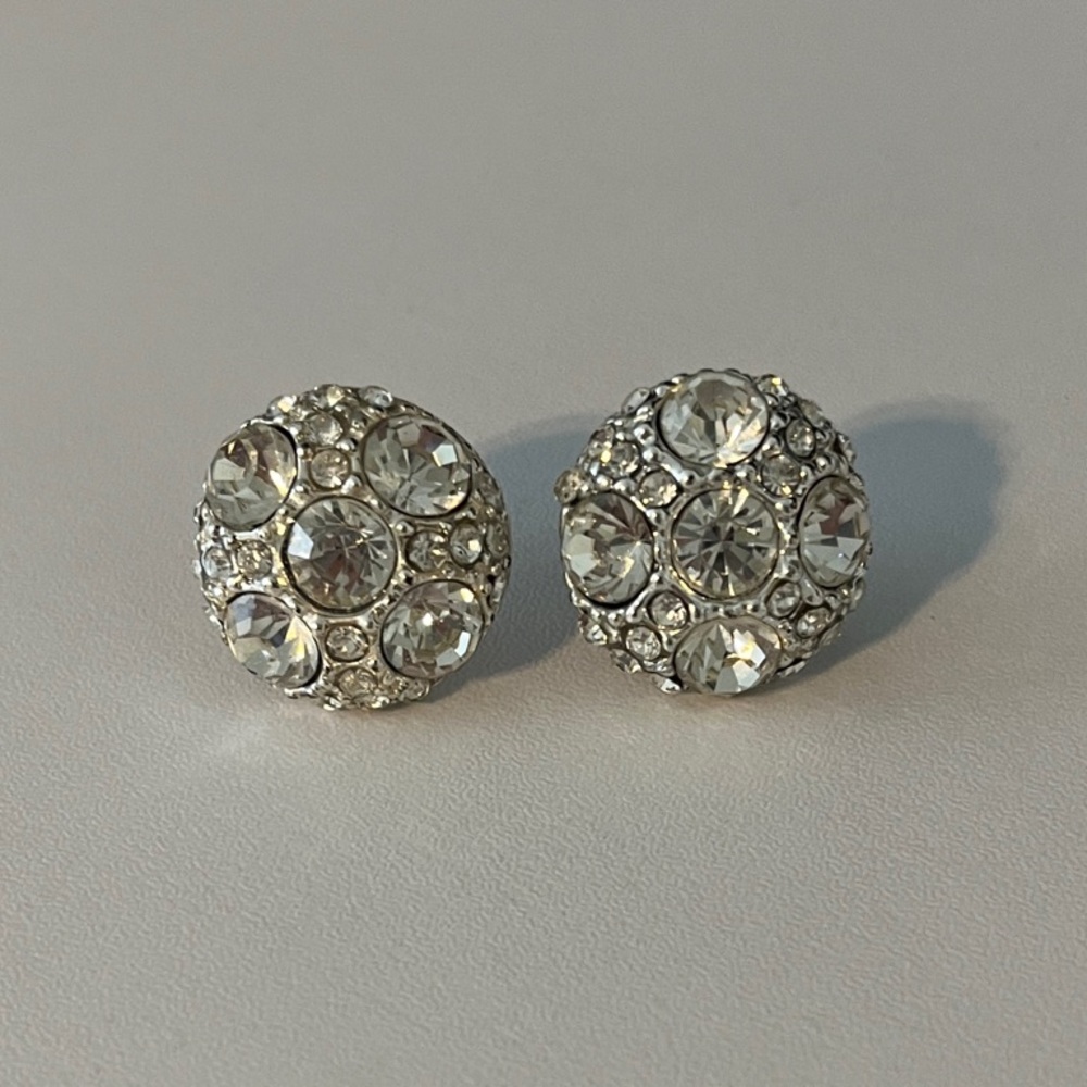 Vintage Silver Crystal Stud Earrings